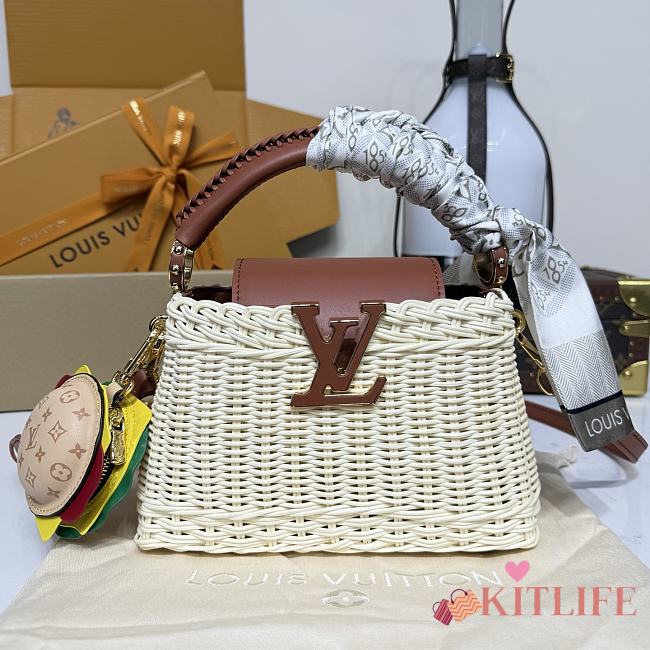 Kitlife Louis Vuitton Capucines Bag Rattan And Brown Leather M14365 21x8x14cm - 1