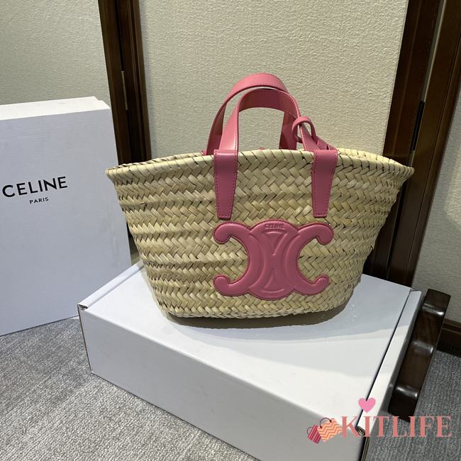 Kitlife Celine Teen Triomphe Classic Panier In Palm Leaves And Calfskin Pink Bag 19x20x10cm - 1