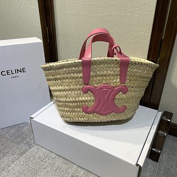 Kitlife Celine Teen Triomphe Classic Panier In Palm Leaves And Calfskin Pink Bag 19x20x10cm