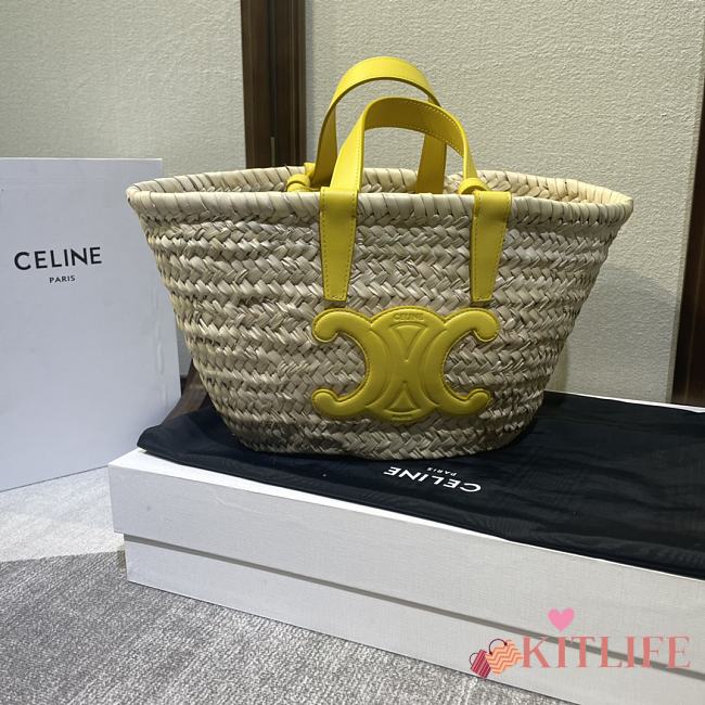 Kitlife Celine Teen Triomphe Classic Panier In Palm Leaves And Calfskin Yellow Bag 19x20x10cm - 1