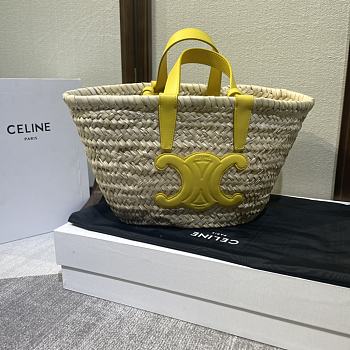 Kitlife Celine Teen Triomphe Classic Panier In Palm Leaves And Calfskin Yellow Bag 19x20x10cm