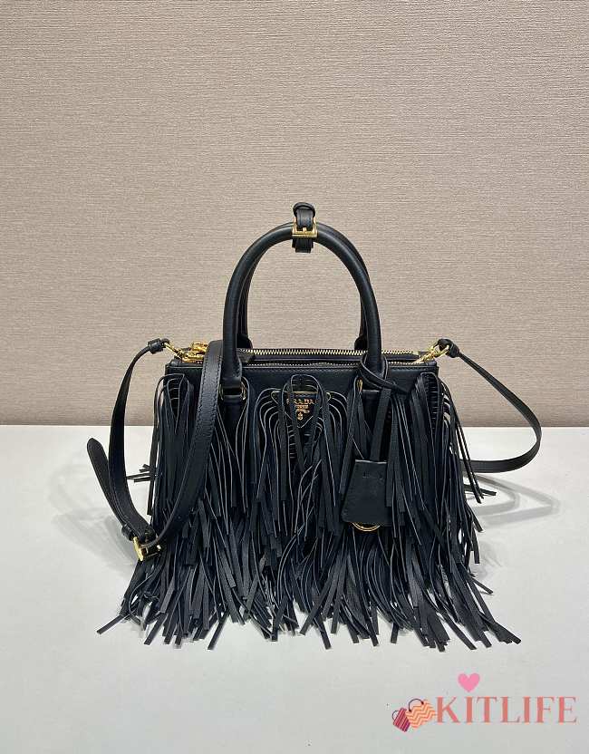 Kitlife Prada Galleria Tassel Bag Black Leather 1BA457 30x14x10.5cm - 1