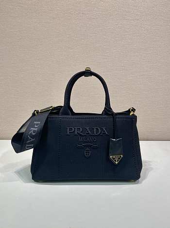 Kitlife Prada Jardinière Medium Cotton Canvas Handbag Black 1BG554 33x20x18cm