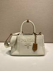 Kitlife Prada Jardinière Medium Cotton Canvas Handbag White 1BG554 33x20x18cm - 1