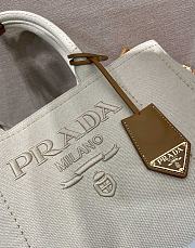 Kitlife Prada Jardinière Medium Cotton Canvas Handbag White 1BG554 33x20x18cm - 5