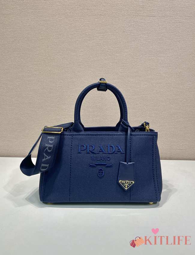 Kitlife Prada Jardinière Medium Cotton Canvas Handbag Dark Blue 1BG554 33x20x18cm - 1