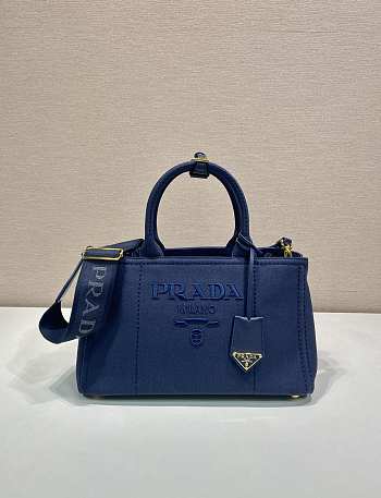 Kitlife Prada Jardinière Medium Cotton Canvas Handbag Dark Blue 1BG554 33x20x18cm