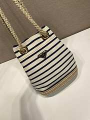 Kitlife Prada Mariner Small Striped Fabric Bucket Bag White & Dark Blue 1BE082 28x23.5x15cm - 6