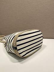 Kitlife Prada Mariner Small Striped Fabric Bucket Bag White & Dark Blue 1BE082 28x23.5x15cm - 5