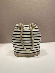 Kitlife Prada Mariner Small Striped Fabric Bucket Bag White & Dark Blue 1BE082 28x23.5x15cm - 4