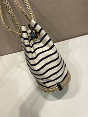 Kitlife Prada Mariner Small Striped Fabric Bucket Bag White & Dark Blue 1BE082 28x23.5x15cm - 3