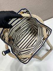 Kitlife Prada Mariner Small Striped Fabric Bucket Bag White & Dark Blue 1BE082 28x23.5x15cm - 2