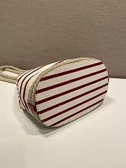 Kitlife Prada Mariner Small Striped Fabric Bucket Bag White & Red 1BE082 28x23.5x15cm - 6