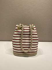Kitlife Prada Mariner Small Striped Fabric Bucket Bag White & Red 1BE082 28x23.5x15cm - 5