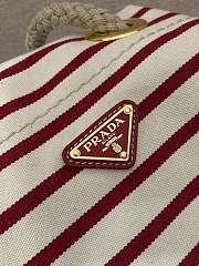 Kitlife Prada Mariner Small Striped Fabric Bucket Bag White & Red 1BE082 28x23.5x15cm - 4
