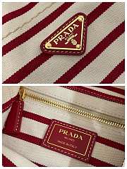 Kitlife Prada Mariner Small Striped Fabric Bucket Bag White & Red 1BE082 28x23.5x15cm - 2