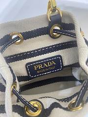 Kitlife Prada Striped Fabric Bucket Bag White & Dark Blue 1NR016 9x9.5x6cm - 6