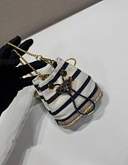 Kitlife Prada Striped Fabric Bucket Bag White & Dark Blue 1NR016 9x9.5x6cm - 5