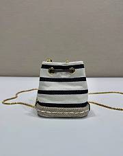 Kitlife Prada Striped Fabric Bucket Bag White & Dark Blue 1NR016 9x9.5x6cm - 4