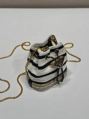 Kitlife Prada Striped Fabric Bucket Bag White & Dark Blue 1NR016 9x9.5x6cm - 3