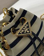 Kitlife Prada Striped Fabric Bucket Bag White & Dark Blue 1NR016 9x9.5x6cm - 2