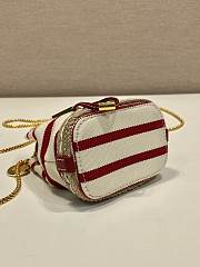 Kitlife Prada Striped Fabric Bucket Bag White & Red 1NR016 9x9.5x6cm - 6