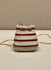 Kitlife Prada Striped Fabric Bucket Bag White & Red 1NR016 9x9.5x6cm - 5