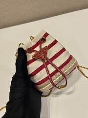 Kitlife Prada Striped Fabric Bucket Bag White & Red 1NR016 9x9.5x6cm - 4