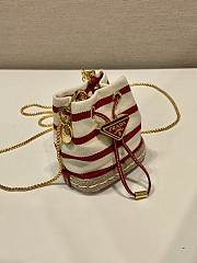 Kitlife Prada Striped Fabric Bucket Bag White & Red 1NR016 9x9.5x6cm - 3