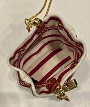 Kitlife Prada Striped Fabric Bucket Bag White & Red 1NR016 9x9.5x6cm - 2