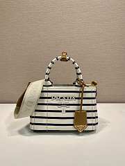 Kitlife Prada Jardinière Striped Cotton Canvas Mini Bag White & Dark Blue 1BA038 22x15x13cm - 1