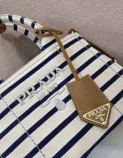 Kitlife Prada Jardinière Striped Cotton Canvas Mini Bag White & Dark Blue 1BA038 22x15x13cm - 5
