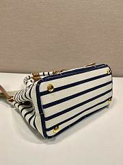 Kitlife Prada Jardinière Striped Cotton Canvas Mini Bag White & Dark Blue 1BA038 22x15x13cm - 3