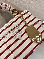 Kitlife Prada Jardinière Striped Cotton Canvas Mini Bag White & Red 1BA038 22x15x13cm - 3