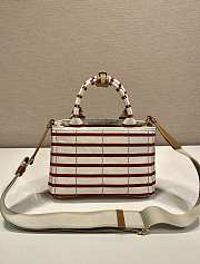 Kitlife Prada Jardinière Striped Cotton Canvas Mini Bag White & Red 1BA038 22x15x13cm - 2