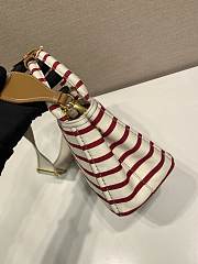 Kitlife Prada Jardinière Striped Cotton Canvas Mini Bag White & Red 1BA038 22x15x13cm - 4