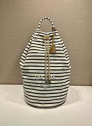 Kitlife Prada Striped Canvas Drawstring Duffel Bag White & Dark Blue 2VY011 34x55x34cm - 1