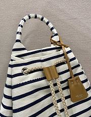 Kitlife Prada Striped Canvas Drawstring Duffel Bag White & Dark Blue 2VY011 34x55x34cm - 3
