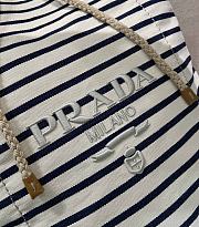 Kitlife Prada Striped Canvas Drawstring Duffel Bag White & Dark Blue 2VY011 34x55x34cm - 2