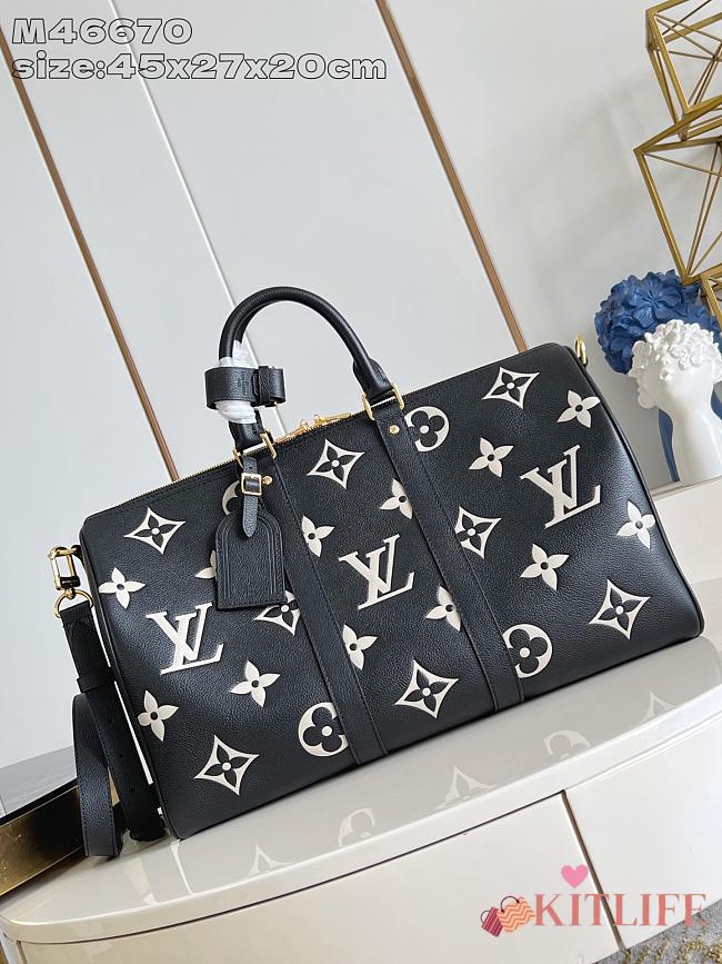 Kitlife Louis Vuitton Keepall Bandoulière 45 Bag Black & Beige M46670 45x27x20cm - 1
