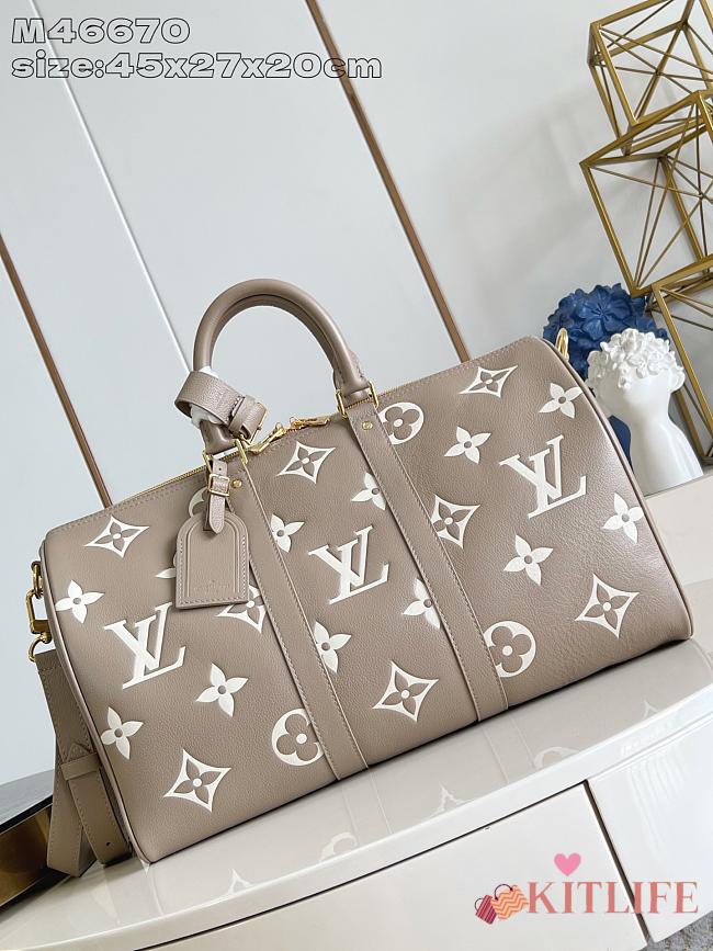 Kitlife Louis Vuitton Keepall Bandoulière 45 Bag Grey & Beige M46670 45x27x20cm - 1