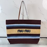 Kitlife Miu Miu Brown Raffia Straw And Cotton Woven Tote Bag 5BG228 40x34x16cm - 1