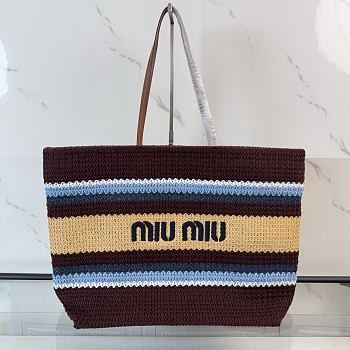 Kitlife Miu Miu Brown Raffia Straw And Cotton Woven Tote Bag 5BG228 40x34x16cm