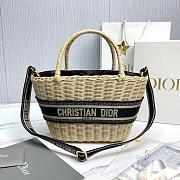 Kitlife Dior Natural Wicker and Blue Oblique Print Fabric Bag 35x20.5x11cm - 1