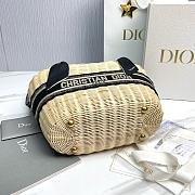 Kitlife Dior Natural Wicker and Blue Oblique Print Fabric Bag 35x20.5x11cm - 4