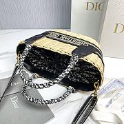 Kitlife Dior Natural Wicker and Blue Oblique Print Fabric Bag 35x20.5x11cm - 2
