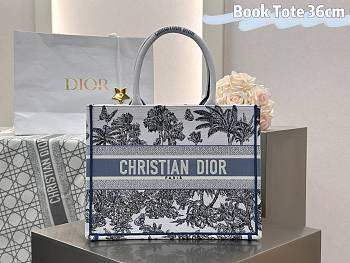 Kitlife Dior Palms Jouy Embroidery Medium White, Blue & Black Book Tote 36x27.5x16.5cm
