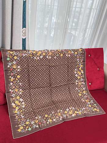 Kitlife Louis Vuitton x TM Monogram Superflat Flowers Square Scarf Brown 90x90cm