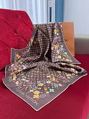 Kitlife Louis Vuitton x TM Monogram Superflat Flowers Square Scarf Brown 90x90cm - 2