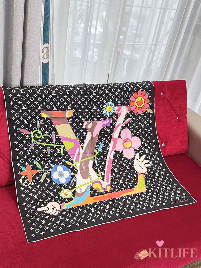 Kitlife Louis Vuitton x TM Monogram Superflat Flower Black 90x90cm - 1